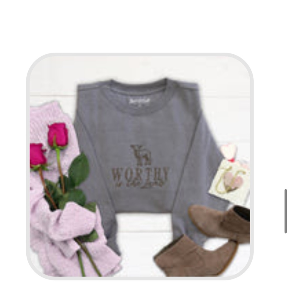 🐑 💐Worthy is the Lamb Embroidered Spring Crewneck Sweatshirt - Heather Storm